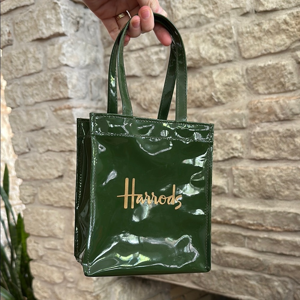 Harrods Green Glossy Tote Bag